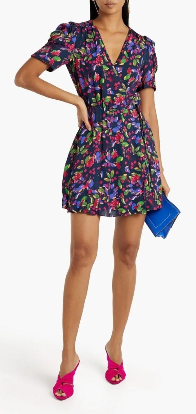 SALONI Lea Gathered Floral-Print Crepe De Chine Mini Wrap Dress | 2 Cottagecore